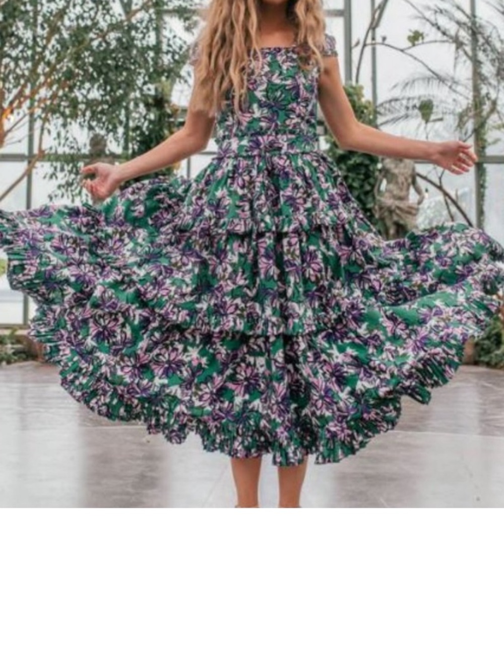 JESSAKAE Green Floral Ruffle Midi Dress